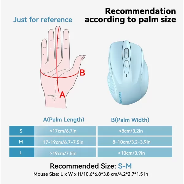 TECKNET Wireless Mouse BT5030 ampamp 24G Rechargeable 4800 DPI Silent Mouse 8 Buttons Bluetooth Mouse USB A Mouse Wide Compatibility  GreyLightblue