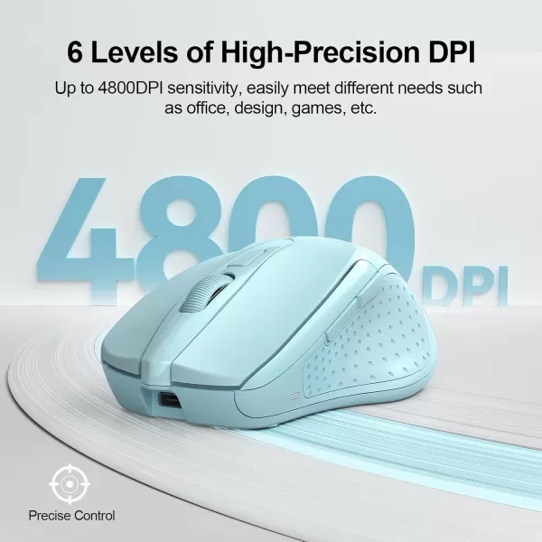 TECKNET Wireless Mouse BT5030 ampamp 24G Rechargeable 4800 DPI Silent Mouse 8 Buttons Bluetooth Mouse USB A Mouse Wide Compatibility  GreyLightblue