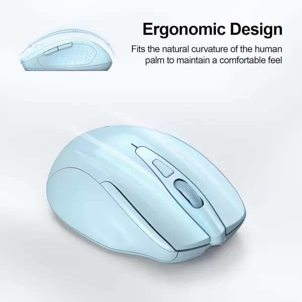 TECKNET Wireless Mouse BT5030 ampamp 24G Rechargeable 4800 DPI Silent Mouse 8 Buttons Bluetooth Mouse USB A Mouse Wide Compatibility  GreyLightblue