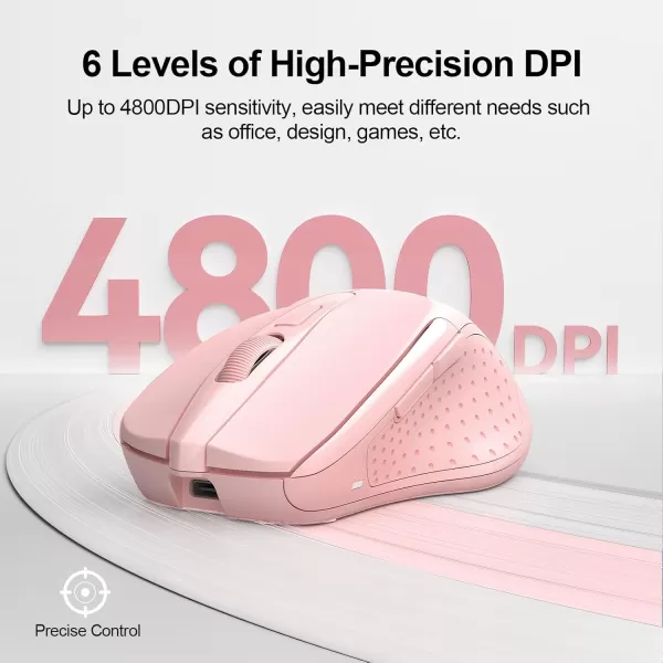TECKNET Wireless Mouse BT5030 ampamp 24G Rechargeable 4800 DPI Silent Mouse 8 Buttons Bluetooth Mouse USB A Mouse Wide Compatibility  GreyPink