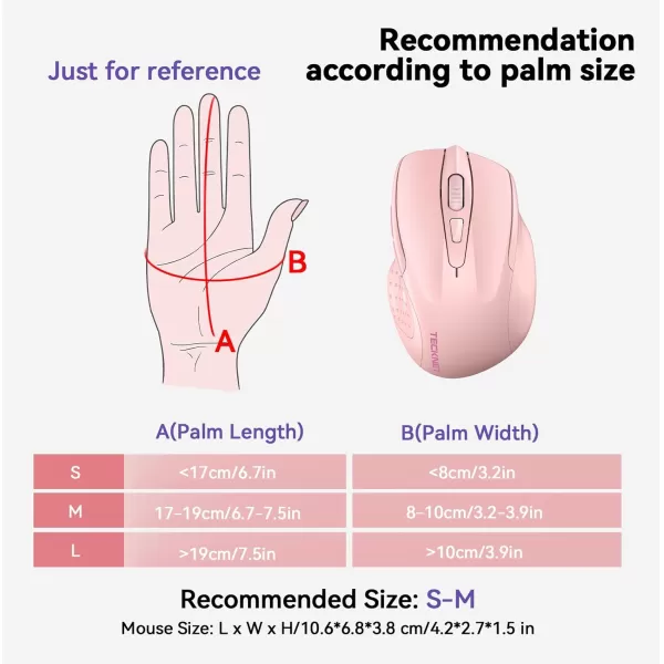 TECKNET Wireless Mouse BT5030 ampamp 24G Rechargeable 4800 DPI Silent Mouse 8 Buttons Bluetooth Mouse USB A Mouse Wide Compatibility  GreyPink