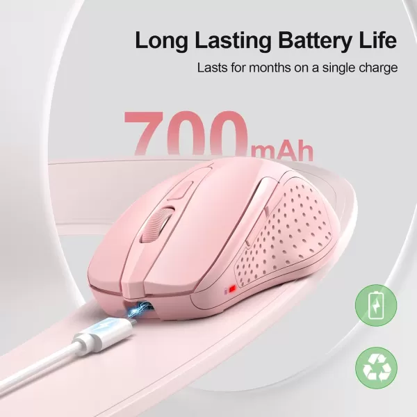 TECKNET Wireless Mouse BT5030 ampamp 24G Rechargeable 4800 DPI Silent Mouse 8 Buttons Bluetooth Mouse USB A Mouse Wide Compatibility  GreyPink