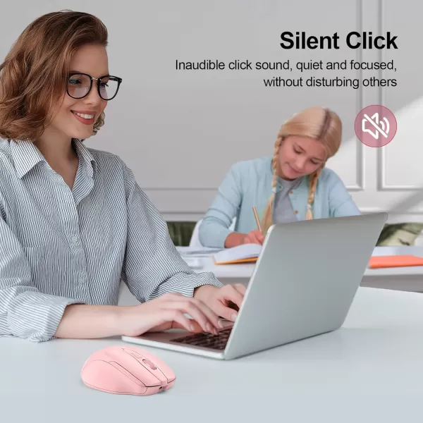 TECKNET Wireless Mouse BT5030 ampamp 24G Rechargeable 4800 DPI Silent Mouse 8 Buttons Bluetooth Mouse USB A Mouse Wide Compatibility  GreyPink
