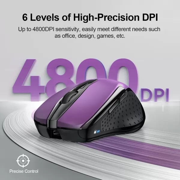 TECKNET Wireless Mouse BT5030 ampamp 24G Rechargeable 4800 DPI Silent Mouse 8 Buttons Bluetooth Mouse USB A Mouse Wide Compatibility  GreyPurple