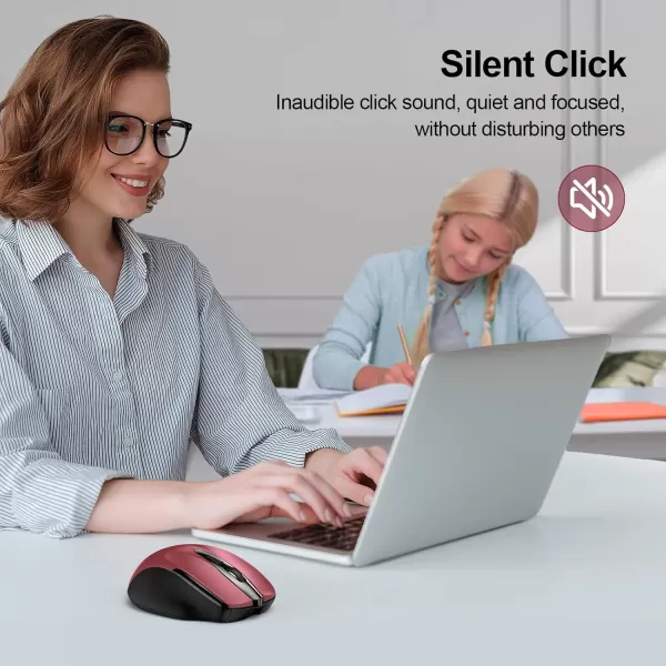 TECKNET Wireless Mouse BT5030 ampamp 24G Rechargeable 4800 DPI Silent Mouse 8 Buttons Bluetooth Mouse USB A Mouse Wide Compatibility  GreyRed