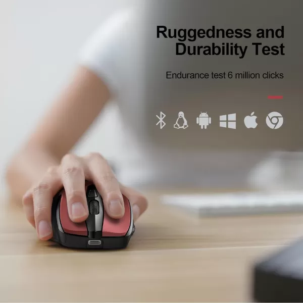 TECKNET Wireless Mouse BT5030 ampamp 24G Rechargeable 4800 DPI Silent Mouse 8 Buttons Bluetooth Mouse USB A Mouse Wide Compatibility  GreyRed