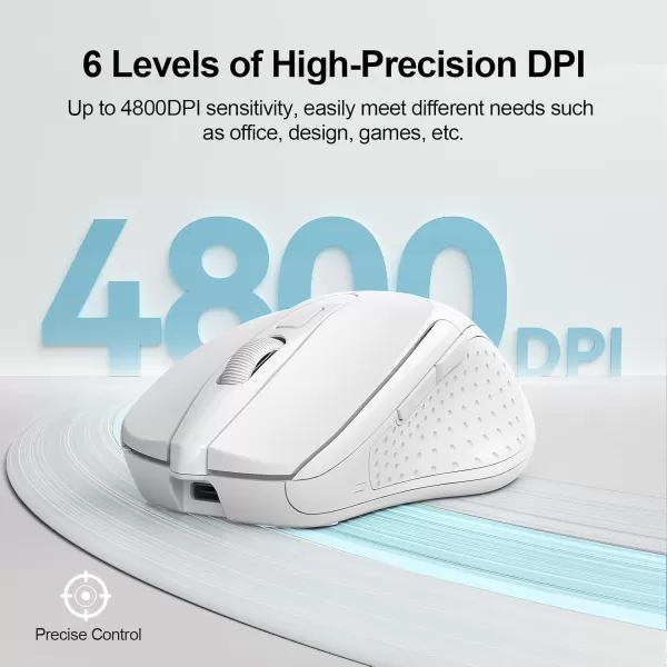 TECKNET Wireless Mouse BT5030 ampamp 24G Rechargeable 4800 DPI Silent Mouse 8 Buttons Bluetooth Mouse USB A Mouse Wide Compatibility  GreyWhite