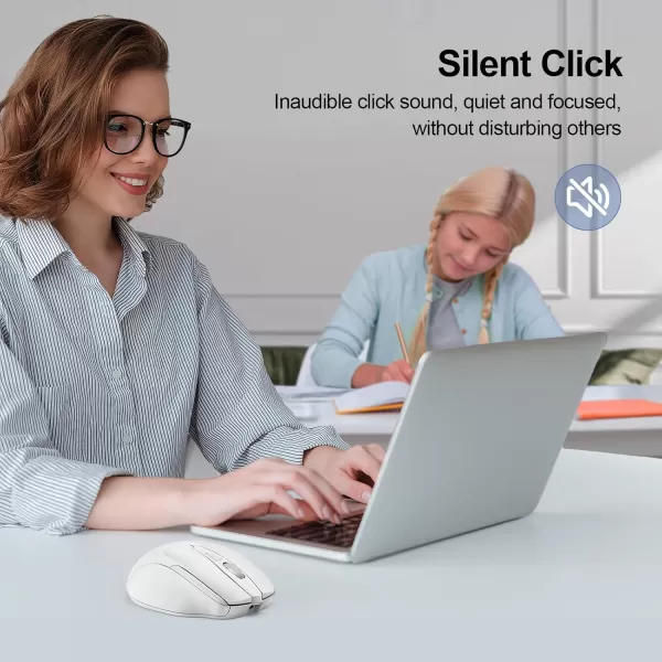 TECKNET Wireless Mouse BT5030 ampamp 24G Rechargeable 4800 DPI Silent Mouse 8 Buttons Bluetooth Mouse USB A Mouse Wide Compatibility  GreyWhite