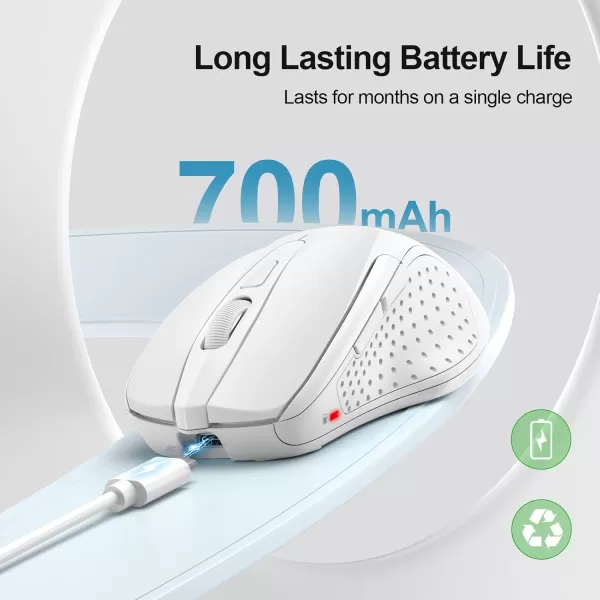 TECKNET Wireless Mouse BT5030 ampamp 24G Rechargeable 4800 DPI Silent Mouse 8 Buttons Bluetooth Mouse USB A Mouse Wide Compatibility  GreyWhite