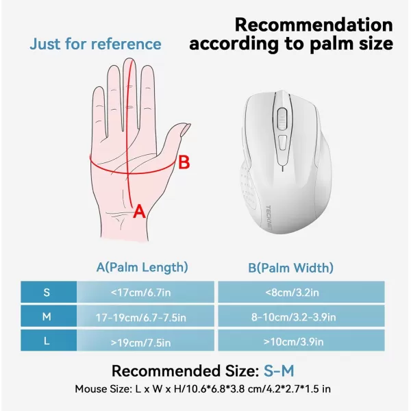 TECKNET Wireless Mouse BT5030 ampamp 24G Rechargeable 4800 DPI Silent Mouse 8 Buttons Bluetooth Mouse USB A Mouse Wide Compatibility  GreyWhite