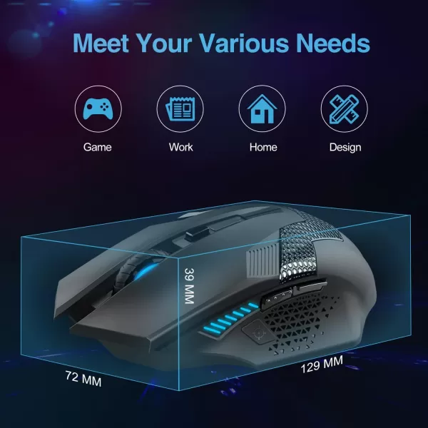 TECKNET Wireless Mouse USB Cordless Computer Mouse with 8 Buttons Ergonomic Design HighPrecision 5 Adjustable DPI for PCMacLaptopBlack blue