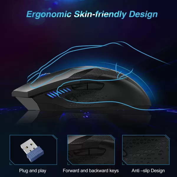 TECKNET Wireless Mouse USB Cordless Computer Mouse with 8 Buttons Ergonomic Design HighPrecision 5 Adjustable DPI for PCMacLaptopBlack blue