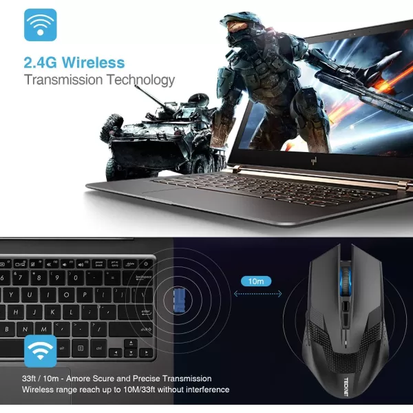 TECKNET Wireless Mouse USB Cordless Computer Mouse with 8 Buttons Ergonomic Design HighPrecision 5 Adjustable DPI for PCMacLaptopBlack blue