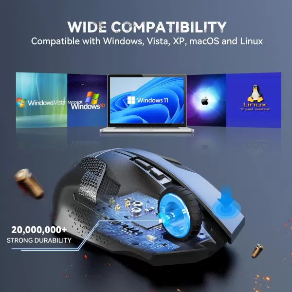 TECKNET Wireless Mouse USB Cordless Computer Mouse with 8 Buttons Ergonomic Design HighPrecision 5 Adjustable DPI for PCMacLaptopGRAY