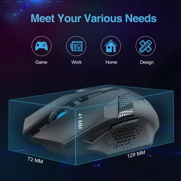 TECKNET Wireless Mouse USB Cordless Computer Mouse with 8 Buttons Ergonomic Design HighPrecision 5 Adjustable DPI for PCMacLaptopGRAY