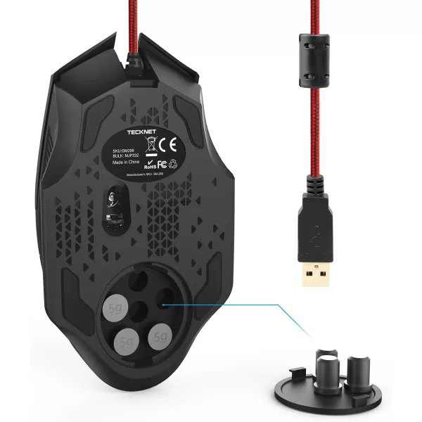 TECKNET Wireless Mouse USB Cordless Computer Mouse with 8 Buttons Ergonomic Design HighPrecision 5 Adjustable DPI for PCMacLaptopRed