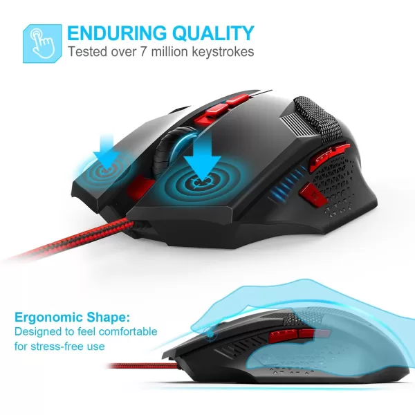 TECKNET Wireless Mouse USB Cordless Computer Mouse with 8 Buttons Ergonomic Design HighPrecision 5 Adjustable DPI for PCMacLaptopRed