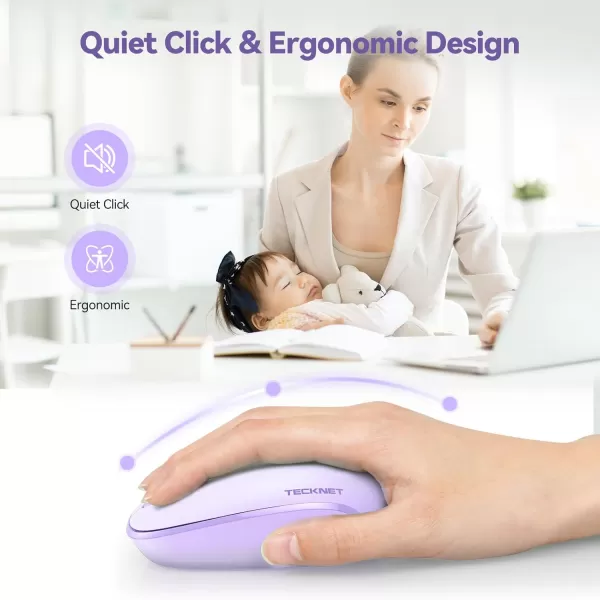 TECKNET Wireless Mouse for Laptop 24G Quiet Computer Mouse with USB Receiver 4 Buttons Portable Cordless Mice for Chromebook Laptop PC Mac 80012001600 DPI  Mint GreenPurple