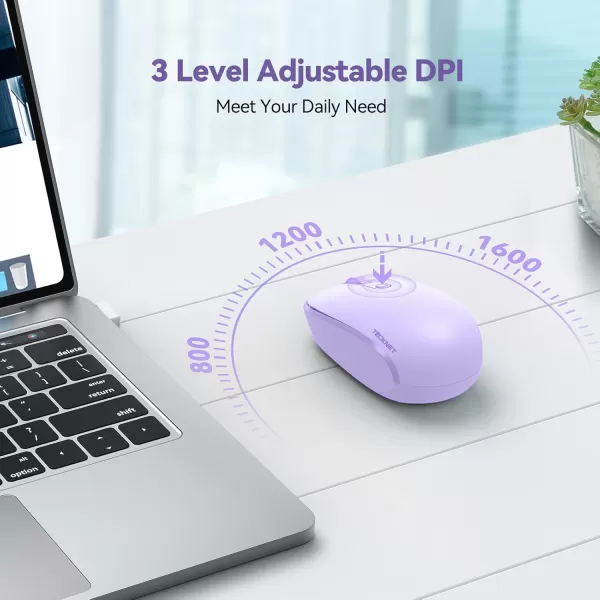 TECKNET Wireless Mouse for Laptop 24G Quiet Computer Mouse with USB Receiver 4 Buttons Portable Cordless Mice for Chromebook Laptop PC Mac 80012001600 DPI  Mint GreenPurple