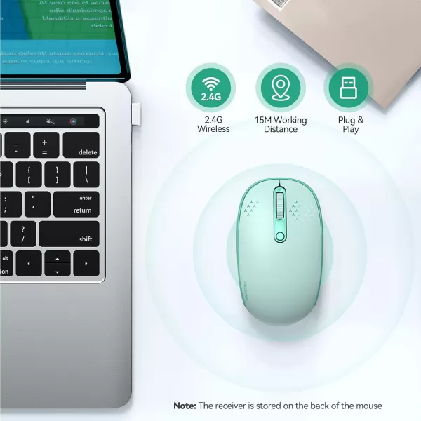 TECKNET Wireless Mouse for Laptop 24G Quiet Computer Mouse with USB Receiver 4 Buttons Portable Cordless Mice for Chromebook Laptop PC Mac 80012001600 DPI  Mint GreenMint Green