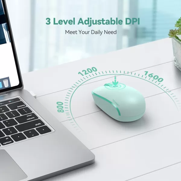 TECKNET Wireless Mouse for Laptop 24G Quiet Computer Mouse with USB Receiver 4 Buttons Portable Cordless Mice for Chromebook Laptop PC Mac 80012001600 DPI  Mint GreenMint Green