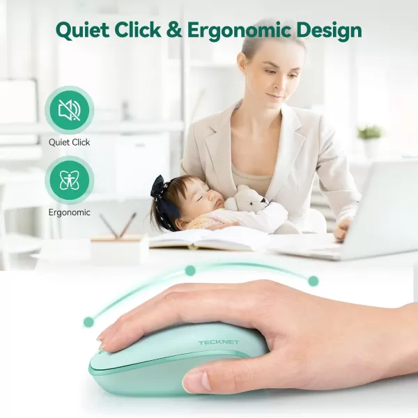 TECKNET Wireless Mouse for Laptop 24G Quiet Computer Mouse with USB Receiver 4 Buttons Portable Cordless Mice for Chromebook Laptop PC Mac 80012001600 DPI  Mint GreenMint Green