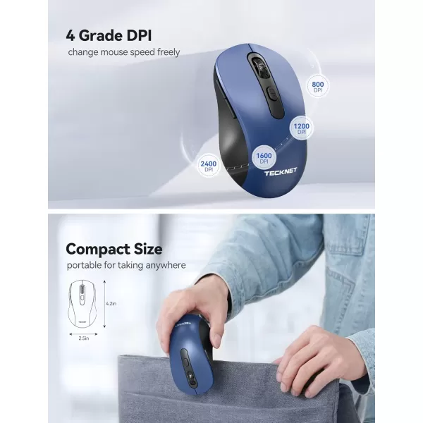TECKNET Wireless Mouse for Laptop 24G Wireless Computer Mouse 5Level Adjustable 4800 DPI Silent Mouse with Receiver ampamp 6 Buttons 18 Months Battery Life USB Portable Mouse for Mac ChromebookBlue