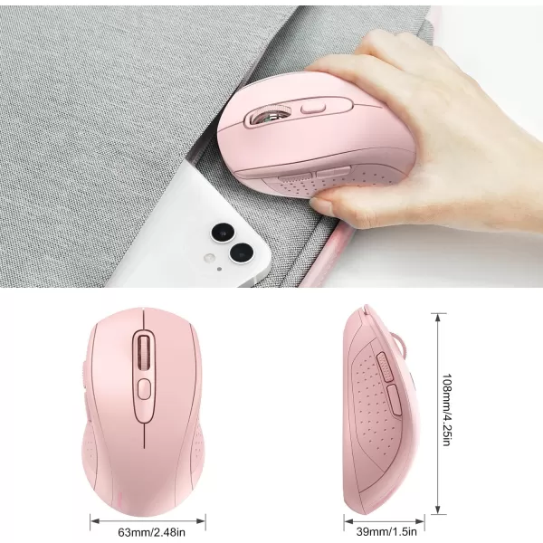 TECKNET Wireless Mouse for Laptop 24G Wireless Computer Mouse 5Level Adjustable 4800 DPI Silent Mouse with Receiver ampamp 6 Buttons 18 Months Battery Life USB Portable Mouse for Mac ChromebookPink