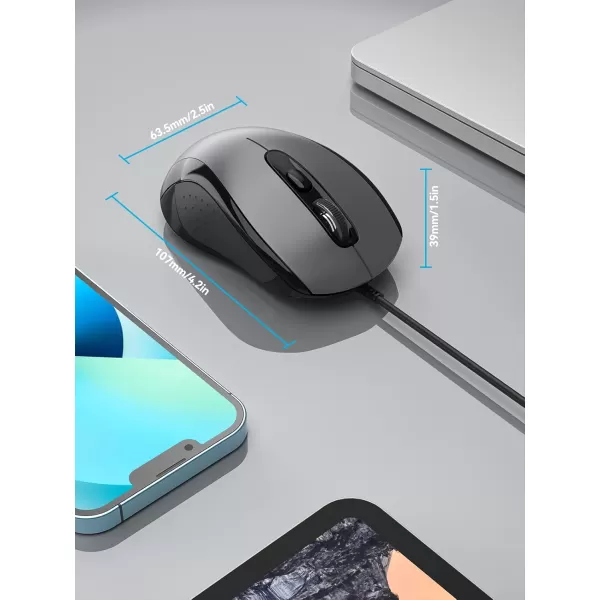 TECKNET Wireless Mouse for Laptop 24G Wireless Computer Mouse 5Level Adjustable 4800 DPI Silent Mouse with Receiver ampamp 6 Buttons 18 Months Battery Life USB Portable Mouse for Mac ChromebookLight Grey