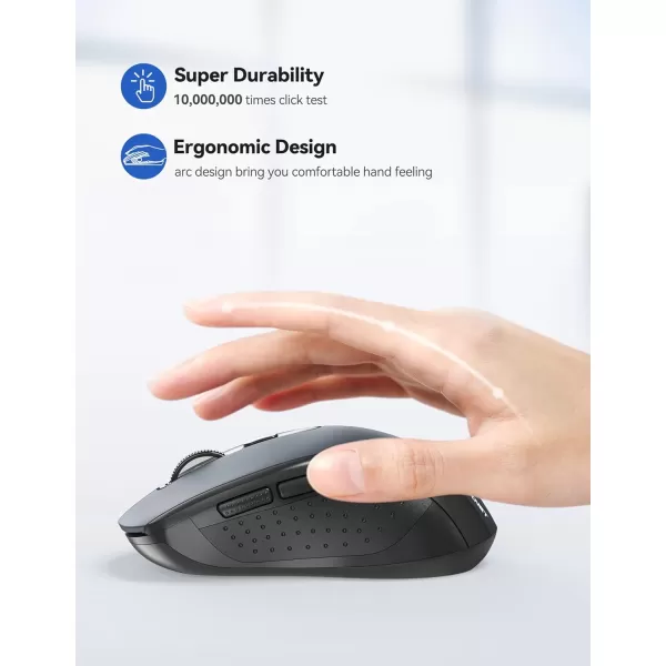 TECKNET Wireless Mouse for Laptop 24G Wireless Computer Mouse 5Level Adjustable 4800 DPI Silent Mouse with Receiver ampamp 6 Buttons 18 Months Battery Life USB Portable Mouse for Mac ChromebookGrey