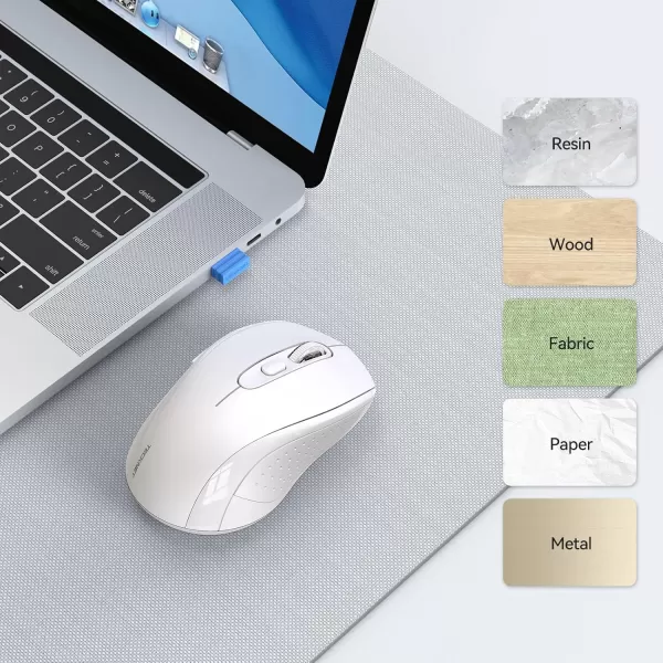 TECKNET Wireless Mouse for Laptop 24G Wireless Computer Mouse 5Level Adjustable 4800 DPI Silent Mouse with Receiver ampamp 6 Buttons 18 Months Battery Life USB Portable Mouse for Mac ChromebookWhite