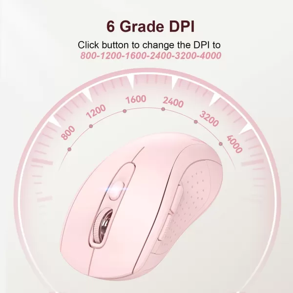 TECKNET Wireless Mouse for Laptop 24G Wireless Computer Mouse 5Level Adjustable 4800 DPI Silent Mouse with Receiver ampamp 6 Buttons 18 Months Battery Life USB Portable Mouse for Mac ChromebookPink