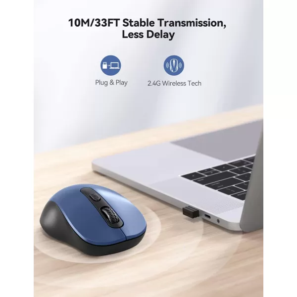 TECKNET Wireless Mouse for Laptop 24G Wireless Computer Mouse 5Level Adjustable 4800 DPI Silent Mouse with Receiver ampamp 6 Buttons 18 Months Battery Life USB Portable Mouse for Mac ChromebookBlue