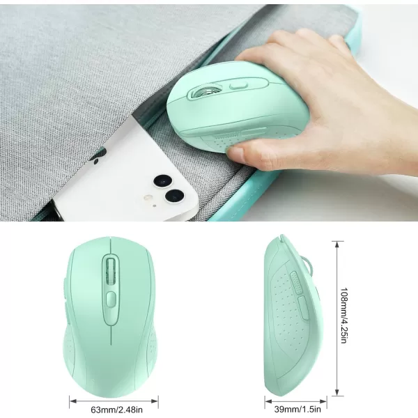 TECKNET Wireless Mouse for Laptop 24G Wireless Computer Mouse 5Level Adjustable 4800 DPI Silent Mouse with Receiver ampamp 6 Buttons 18 Months Battery Life USB Portable Mouse for Mac ChromebookGreen