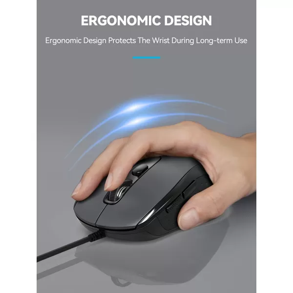 TECKNET Wireless Mouse for Laptop 24G Wireless Computer Mouse 5Level Adjustable 4800 DPI Silent Mouse with Receiver ampamp 6 Buttons 18 Months Battery Life USB Portable Mouse for Mac ChromebookLight Grey