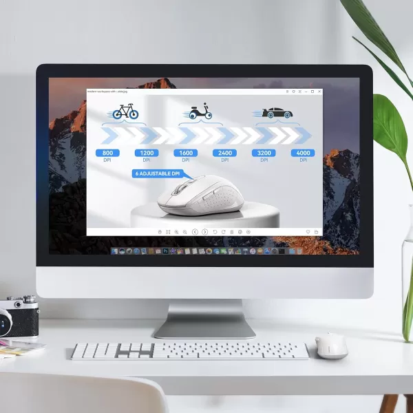 TECKNET Wireless Mouse for Laptop 24G Wireless Computer Mouse 5Level Adjustable 4800 DPI Silent Mouse with Receiver ampamp 6 Buttons 18 Months Battery Life USB Portable Mouse for Mac ChromebookWhite