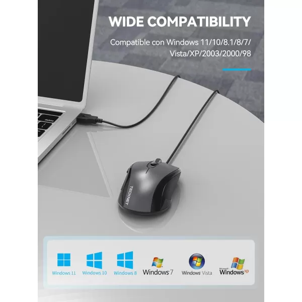 TECKNET Wireless Mouse for Laptop 24G Wireless Computer Mouse 5Level Adjustable 4800 DPI Silent Mouse with Receiver ampamp 6 Buttons 18 Months Battery Life USB Portable Mouse for Mac ChromebookLight Grey