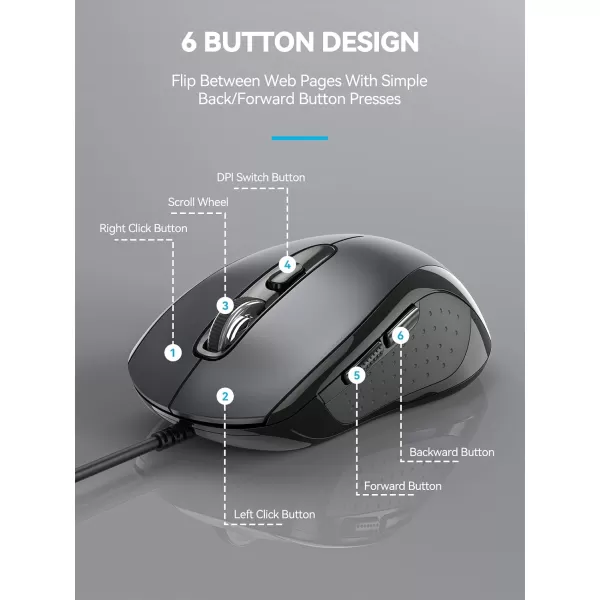 TECKNET Wireless Mouse for Laptop 24G Wireless Computer Mouse 5Level Adjustable 4800 DPI Silent Mouse with Receiver ampamp 6 Buttons 18 Months Battery Life USB Portable Mouse for Mac ChromebookLight Grey