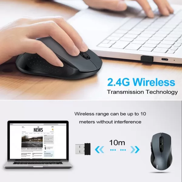 TECKNET Wireless Mouse for Laptop 24G Wireless Computer Mouse 5Level Adjustable 4800 DPI Silent Mouse with Receiver ampamp 6 Buttons 18 Months Battery Life USB Portable Mouse for Mac ChromebookDark Grey
