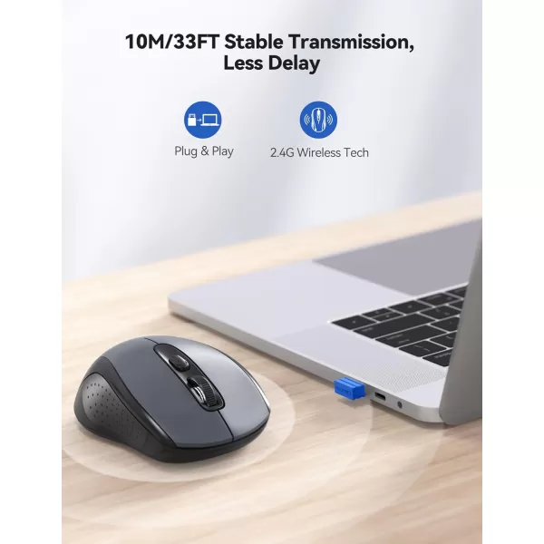 TECKNET Wireless Mouse for Laptop 24G Wireless Computer Mouse 5Level Adjustable 4800 DPI Silent Mouse with Receiver ampamp 6 Buttons 18 Months Battery Life USB Portable Mouse for Mac ChromebookGrey