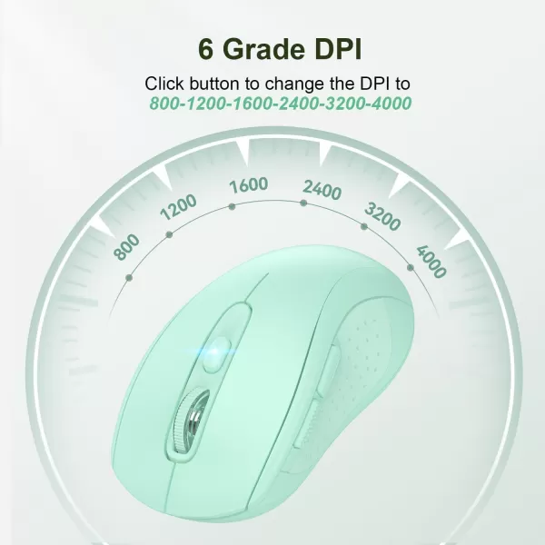 TECKNET Wireless Mouse for Laptop 24G Wireless Computer Mouse 5Level Adjustable 4800 DPI Silent Mouse with Receiver ampamp 6 Buttons 18 Months Battery Life USB Portable Mouse for Mac ChromebookGreen