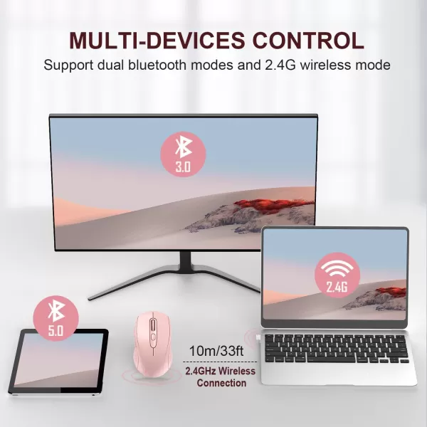 TECKNET Wireless Mouse for Laptop 24G Wireless Computer Mouse 5Level Adjustable 4800 DPI Silent Mouse with Receiver ampamp 6 Buttons 18 Months Battery Life USB Portable Mouse for Mac ChromebookPink