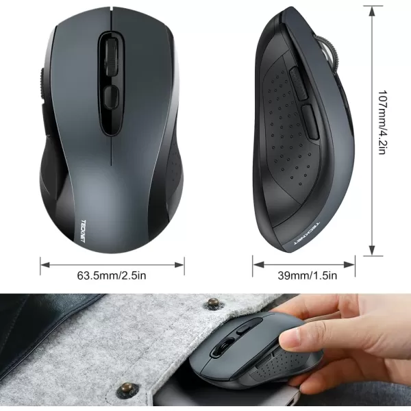 TECKNET Wireless Mouse for Laptop 24G Wireless Computer Mouse 5Level Adjustable 4800 DPI Silent Mouse with Receiver ampamp 6 Buttons 18 Months Battery Life USB Portable Mouse for Mac ChromebookDark Grey
