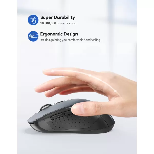 TECKNET Wireless Mouse for Laptop 24G Wireless Computer Mouse 5Level Adjustable 4800 DPI Silent Mouse with Receiver ampamp 6 Buttons 18 Months Battery Life USB Portable Mouse for Mac ChromebookDark Grey