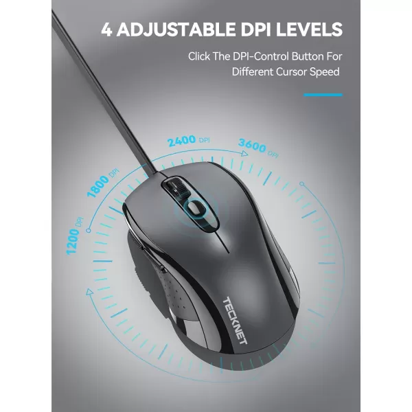 TECKNET Wireless Mouse for Laptop 24G Wireless Computer Mouse 5Level Adjustable 4800 DPI Silent Mouse with Receiver ampamp 6 Buttons 18 Months Battery Life USB Portable Mouse for Mac ChromebookLight Grey