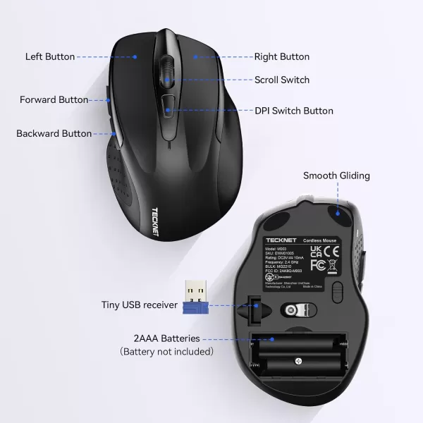 TECKNET Wireless Mouse for Laptop Silent Mouse Quiet Click 24G USB Optical Mouse for Computer 6 Adjustable 4000 DPI Computer Mice  PurpleBlack
