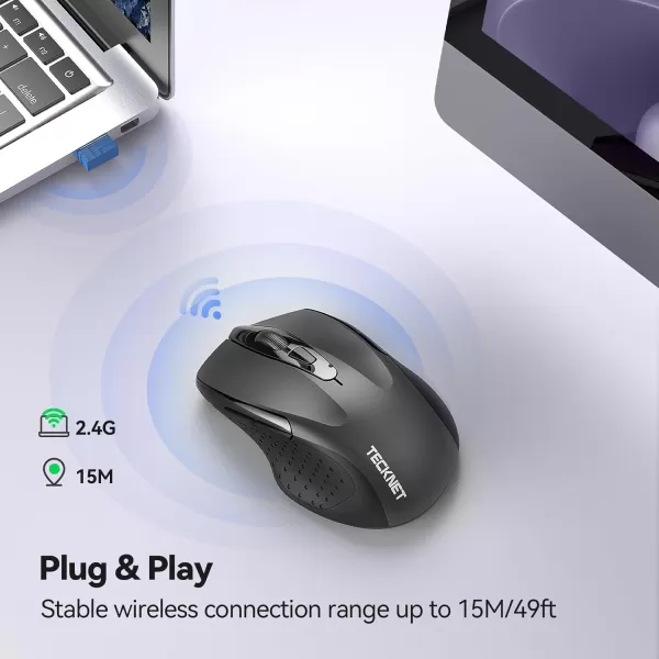 TECKNET Wireless Mouse for Laptop Silent Mouse Quiet Click 24G USB Optical Mouse for Computer 6 Adjustable 4000 DPI Computer Mice  PurpleGrey