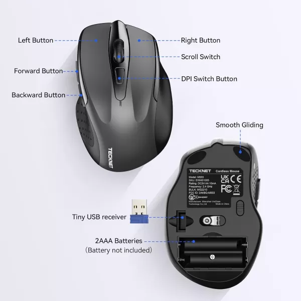 TECKNET Wireless Mouse for Laptop Silent Mouse Quiet Click 24G USB Optical Mouse for Computer 6 Adjustable 4000 DPI Computer Mice  PurpleGrey