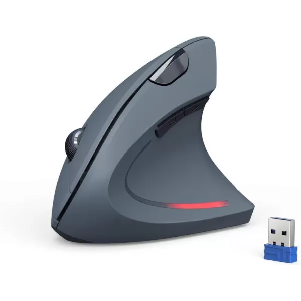TECKNET Ergonomic Mouse 4800 DPI Wireless Vertical Mouse with 5 Adjustable DPI Levels 24GHz Optical Carpal Tunnel Mouse 6 Buttons Wireless Mouse for Laptop Desktop PC MacBook  BlackGrey