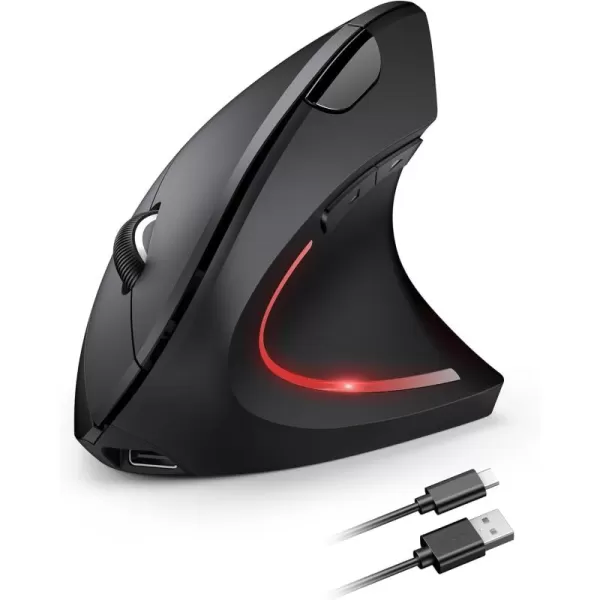 TECKNET Ergonomic Mouse Rechargeable Vertical Ergo Mouse Wireless Silent 24GHz 6 Buttons Optical Carpal Tunnel Mouse 5 Adjustment Levels Up to 4800DPI Wireless Mouse for Laptop Desktop PCBlack